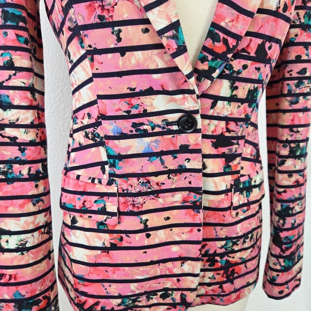 Banana Republic Bella Floral Stripe Blazer Jacket Pink Black Woven Size 2